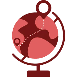 Globe icon with location markers representing global education opportunities, outreach, and international healthcare connectivity