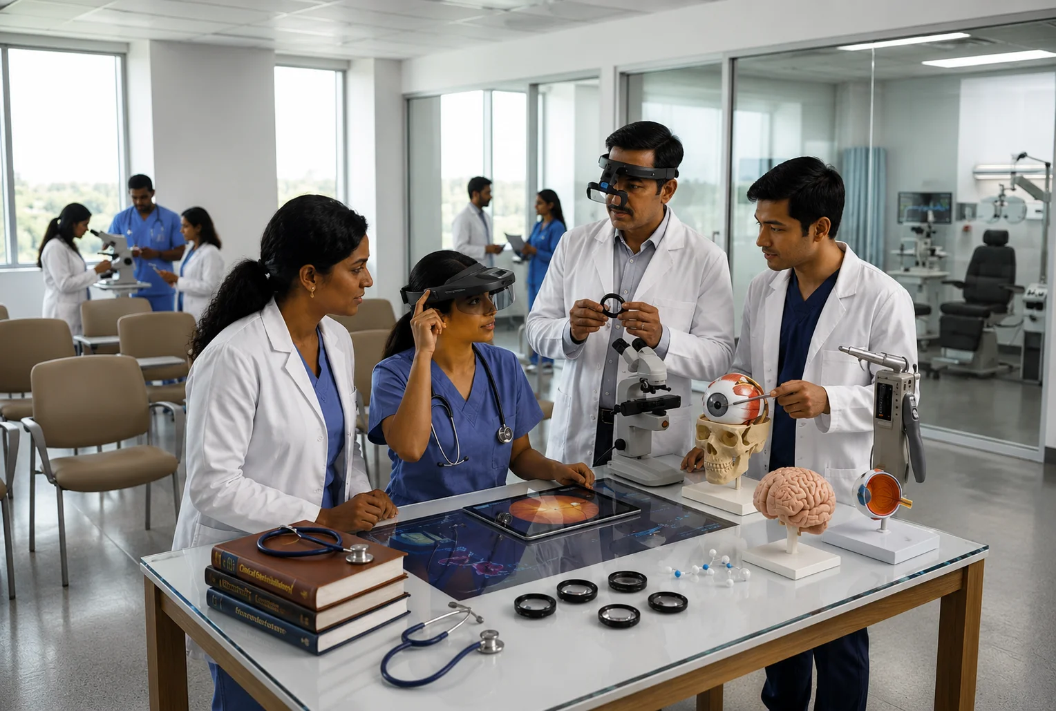 Students and doctors participating in advanced eye care and medical training at Alsalama Education