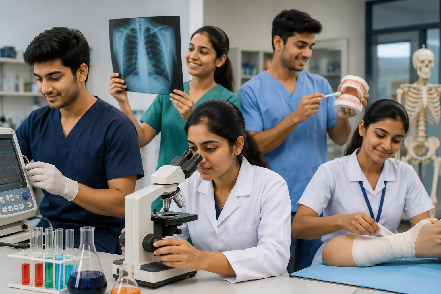 Indian students receiving hands-on clinical training in the best paramedical courses in Kerala with placement 2026 at Alsalama Institute of Advanced Studies (ASIAS).
